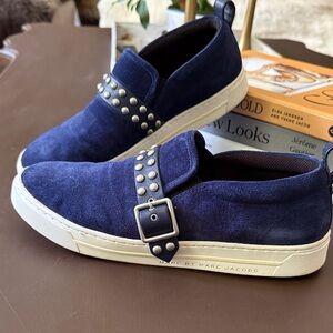 Marc Jacobs Women's Navy Suede Loafers with Silver Studs